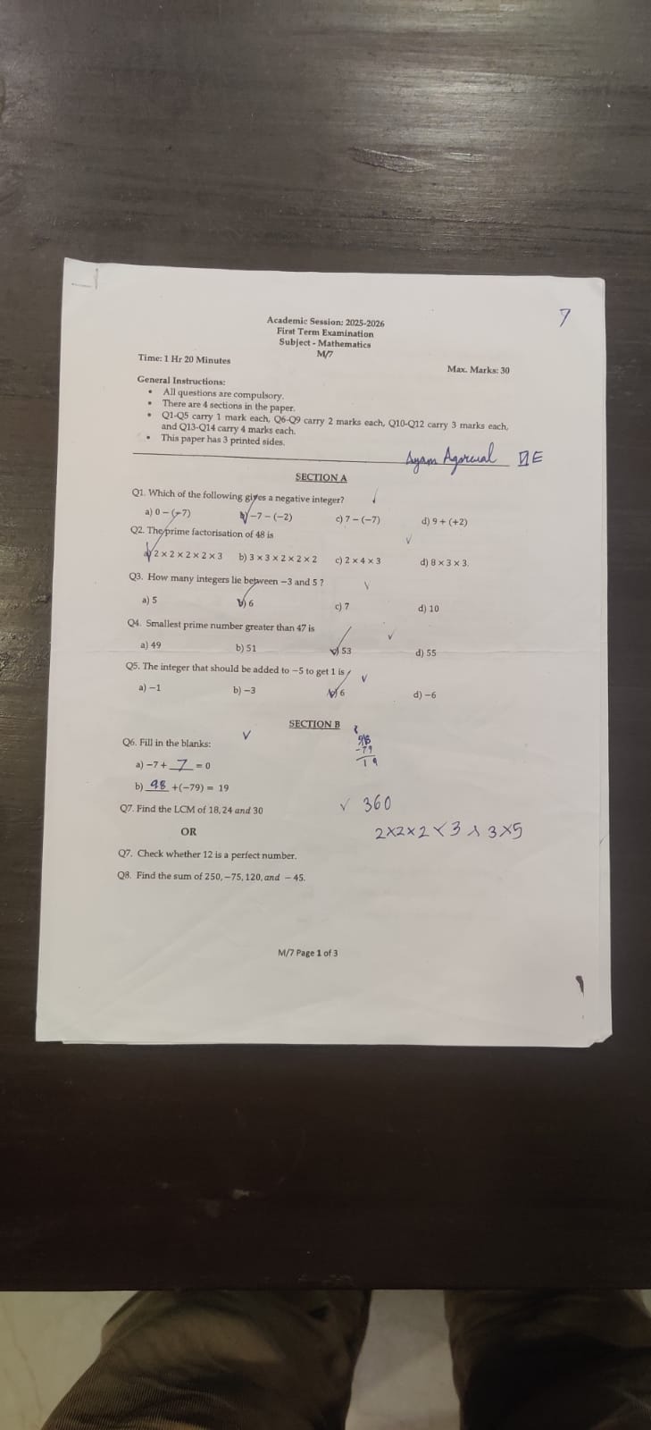 Mathematics - Unit Test 1 - Page 1